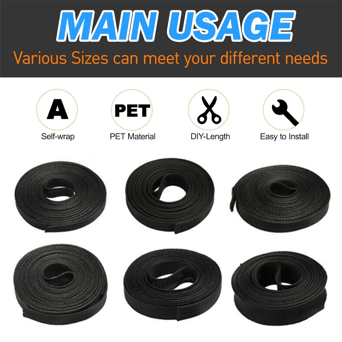 5/10/20M PET Expandable Braided Cable Sleeving Sheathing Wire Loom Tubing Sleeve