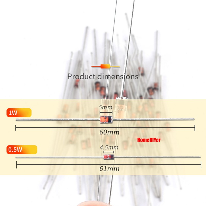 1/2W Zener Diode 0.5W 500mW DIP Zener Diodes 2.4V 2.7V 3V to 33V Various Values