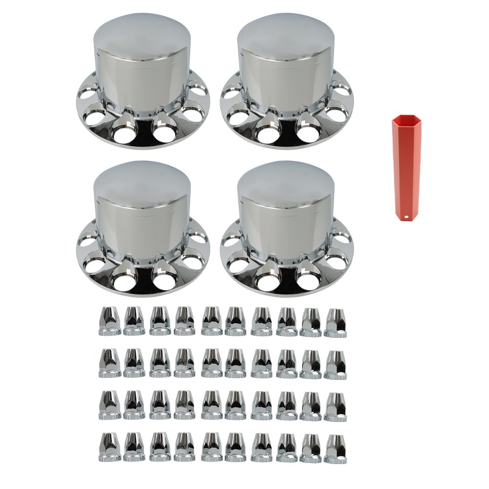 ABS Plastic Set of 4 Rear Chrome Wheel Axle Hub Cover Kit Semi 33MM Nut Covers