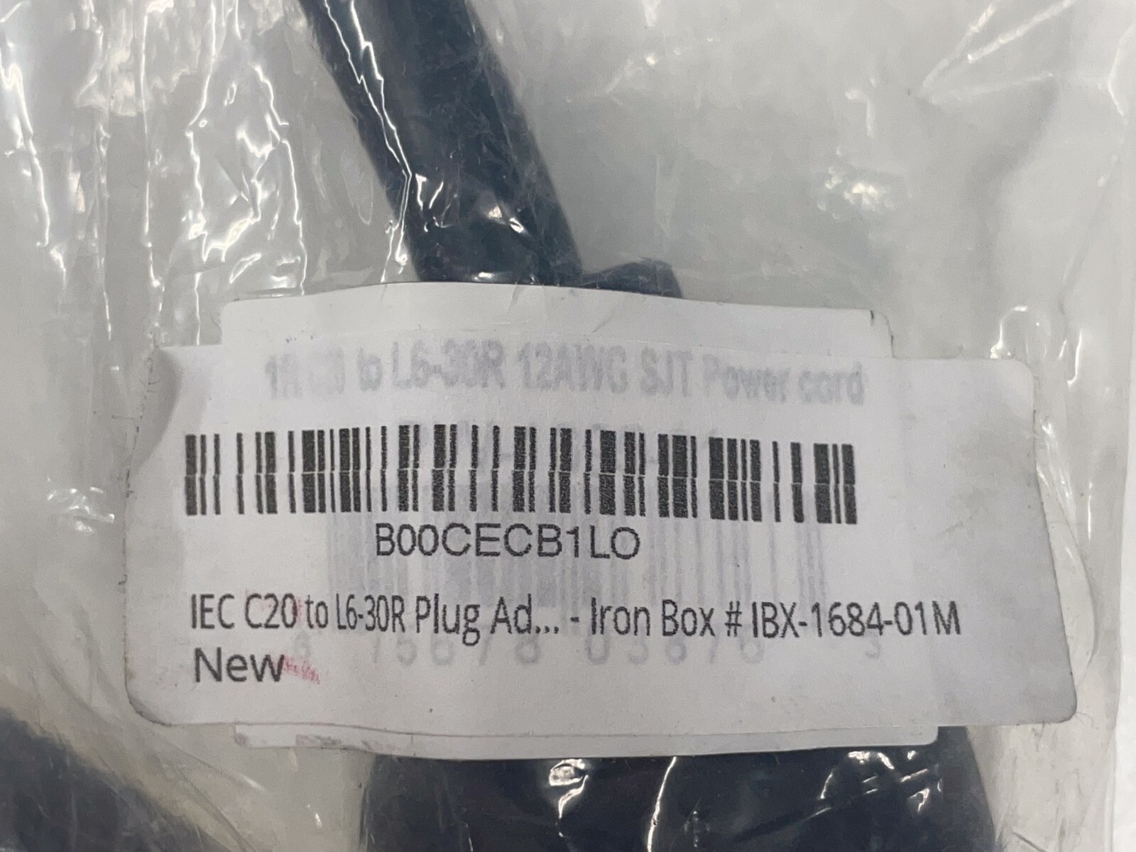 IEC C20 to L6-30R Adapter Cord 1ft 12 AWG SJT Power Cord Iron Box #IBX-1684-01M