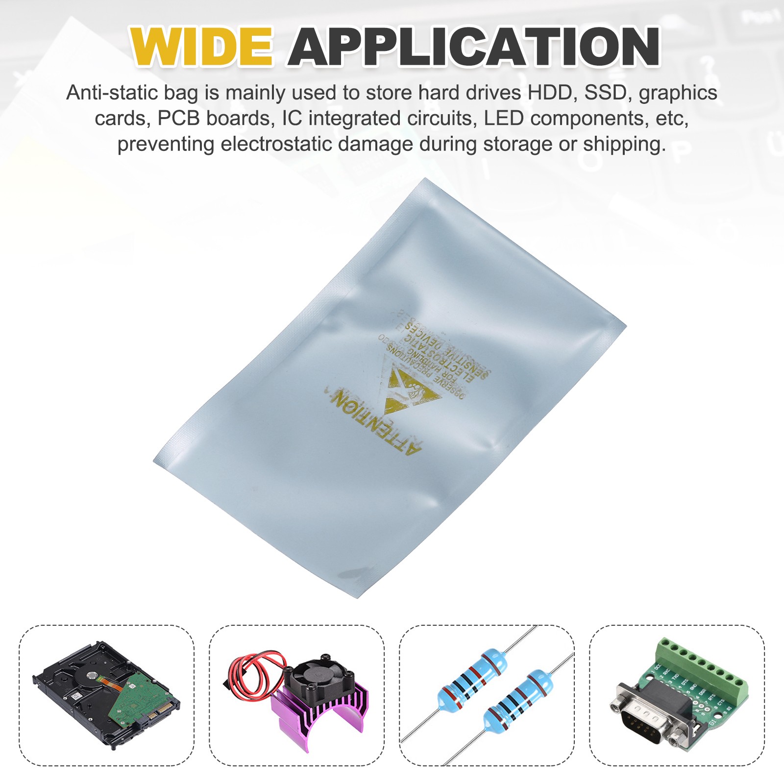 100pcs for Anti Static Bags Shielding 2.8″x4.3″ Silver Grey Open