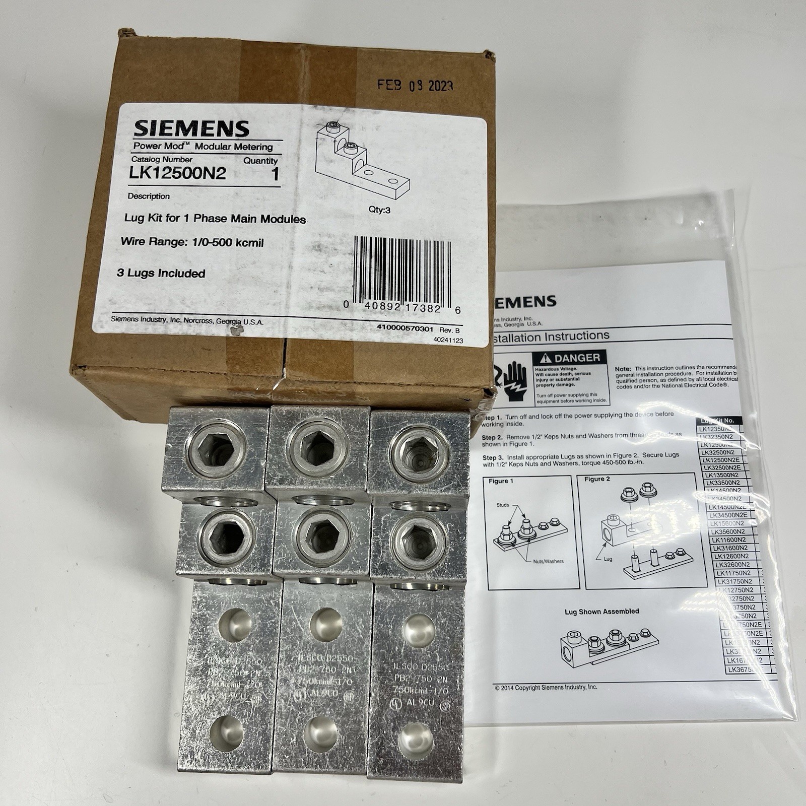 Siemens Power Mod Lug Kit for 1 Phase Main Modules Wire Range: 1/0-500 kcmil NEW