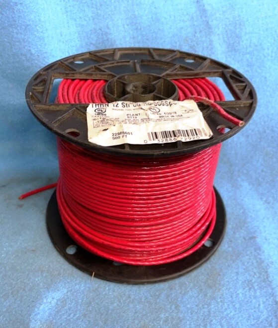 SOUTHWIRE, 22966601, 12 AWG, STRANDED CORE, 19 STRAND BUILDING WIRE, RED, 400′