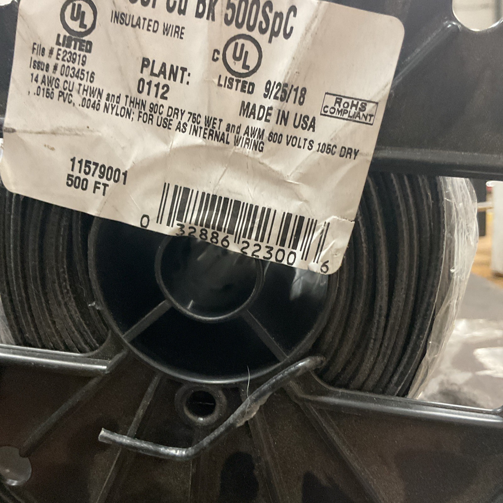 750’plus SOUTHWIRE 11579001 Building Wire,14AWG,THHN,Sld,Blk.