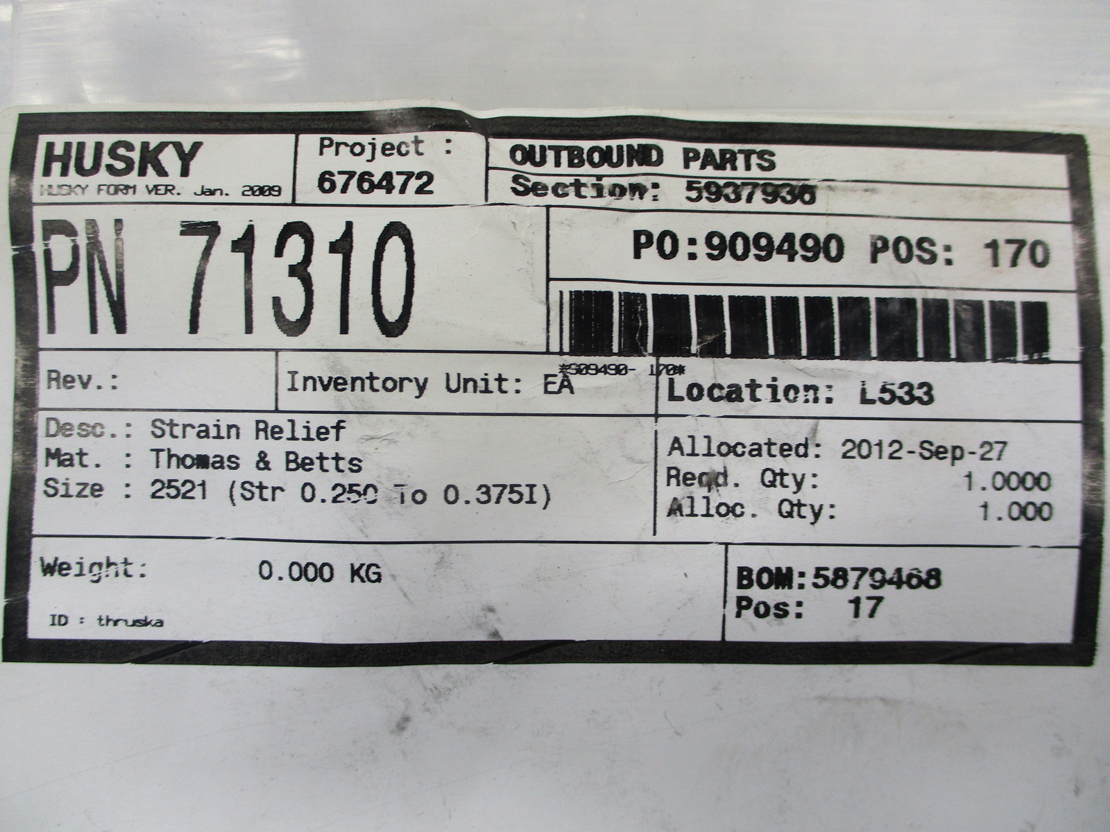 INDUSTRIAL SPARE 71310 2521 STRAIN RELIEF CORD CONNECTOR NSMP