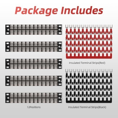 15A Screw Terminal Block 12 Position Dual Row Covered Pre Insulated Barrier