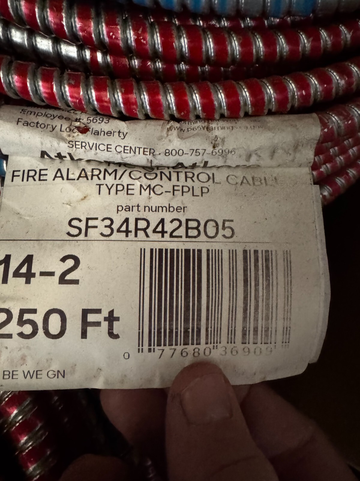 MC Glide Fire Alarm control cable,TYPE MC-FPLP, 14-2, 250 ft, PART No SF34R42B05