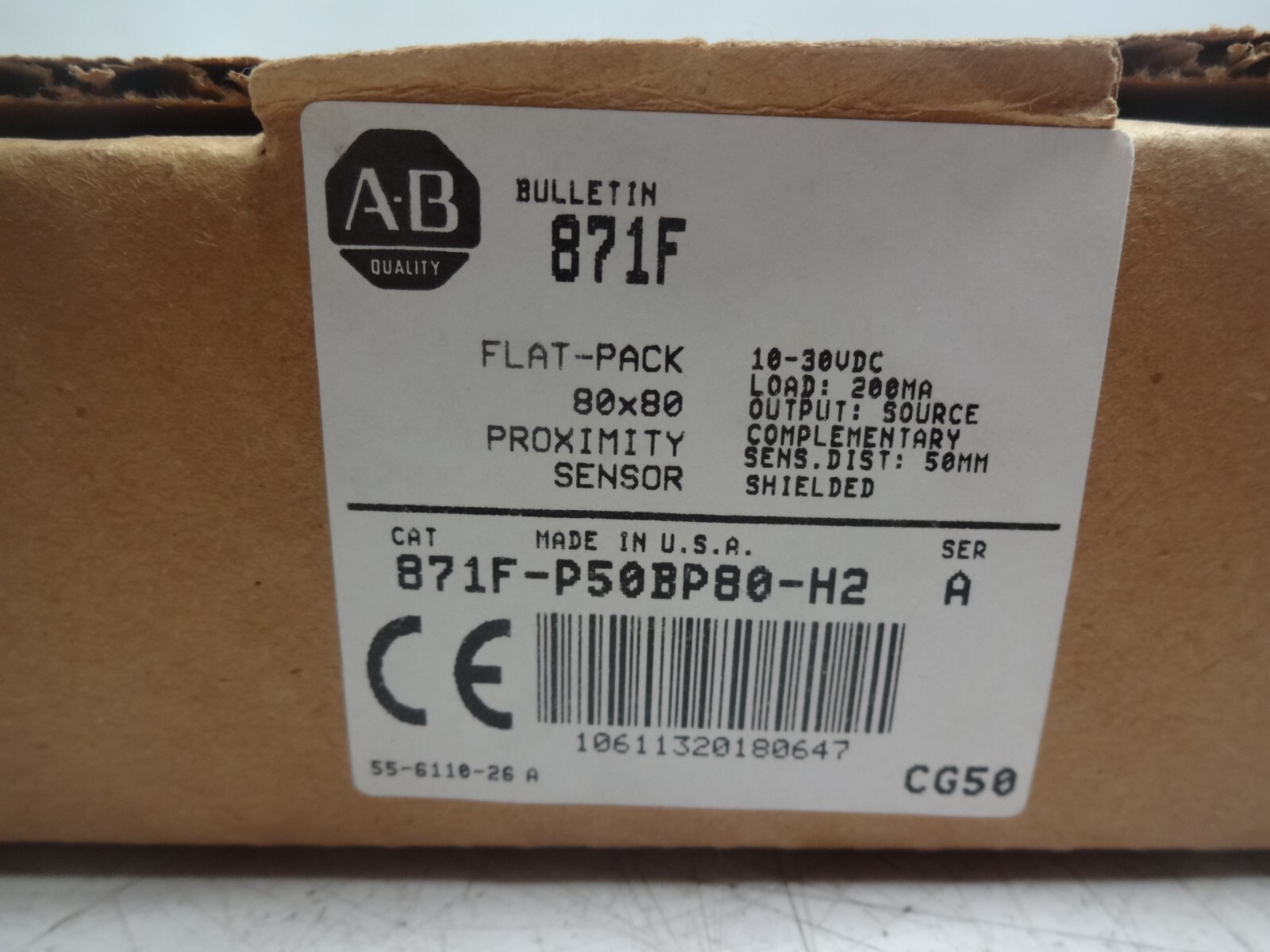 New Allen Bradley Flat-Pack 80×80 Proximity Sensor 871F-P50BP80-H2 Series A