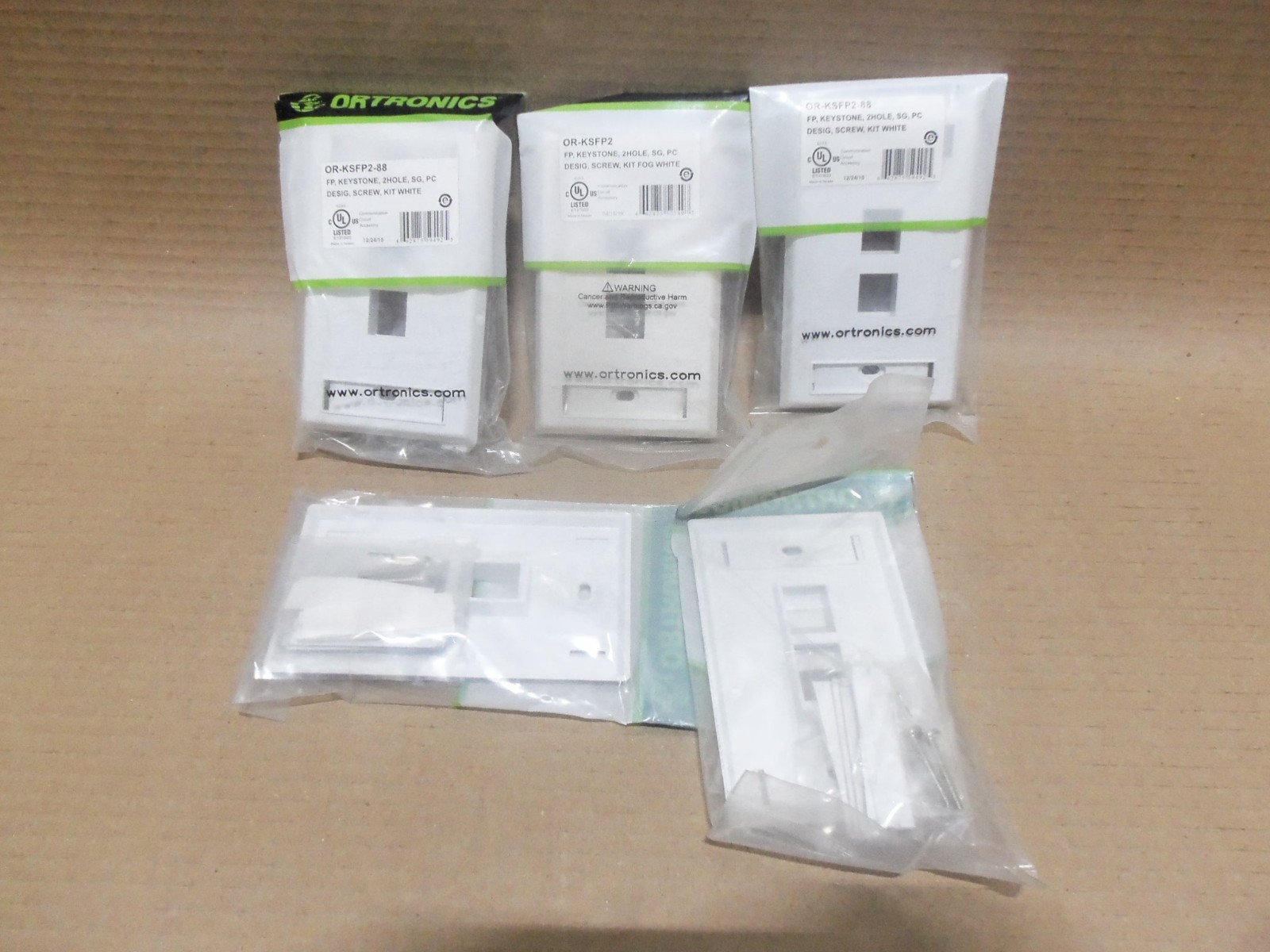 NEW LOT OF 5 ORTRONICS OR-KSFP2-88 FP KEYSTONE 2 HOLE SG WHITE