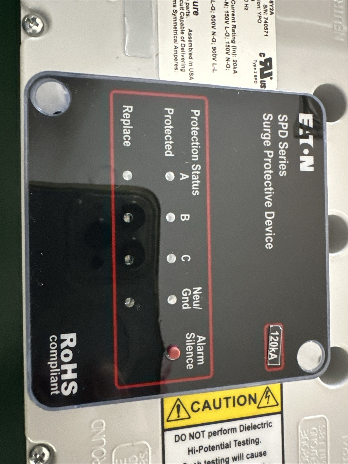 SPD120208Y2A Eaton 120/208V 50/60Hz 120kA Surge Protector – New Out Of Box