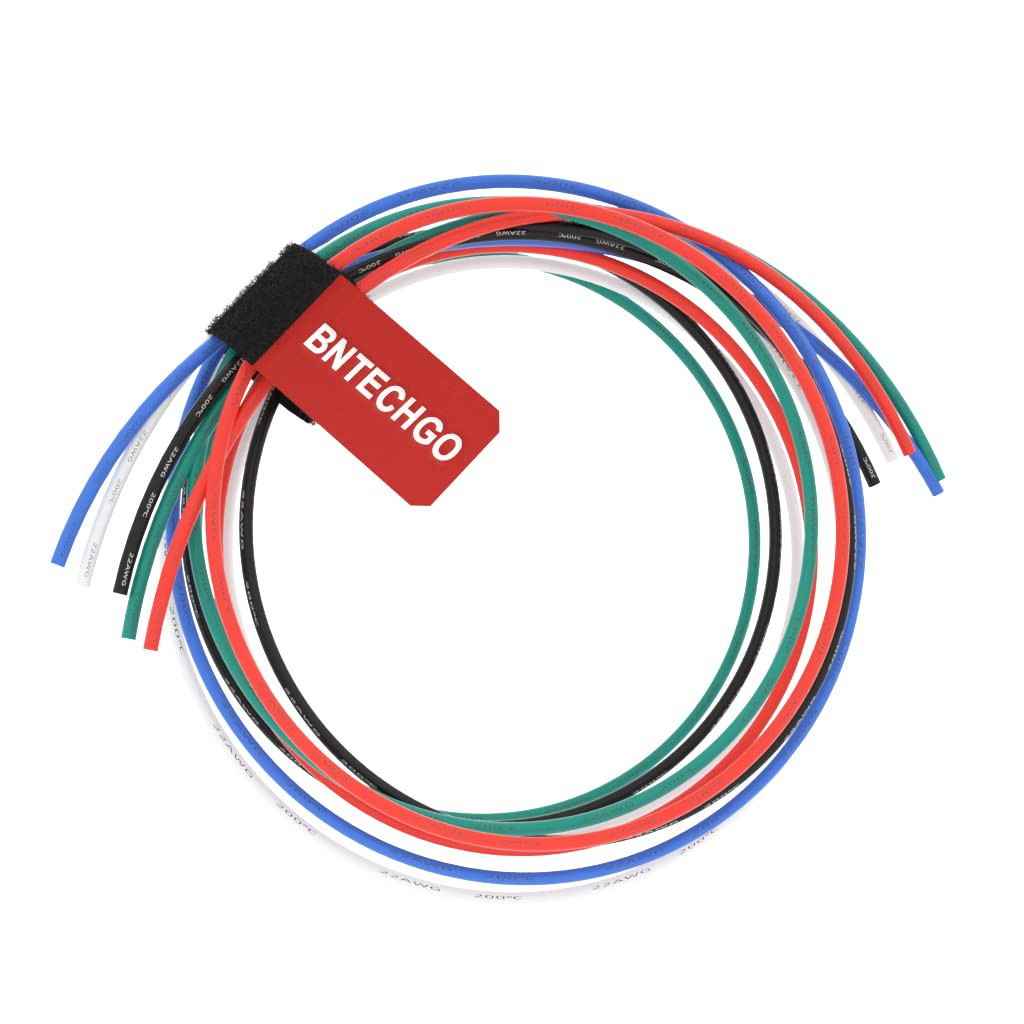 22 Gauge Silicone Wire Kit Red Black White Blue and Green Each 5ft 22 AWG Str…