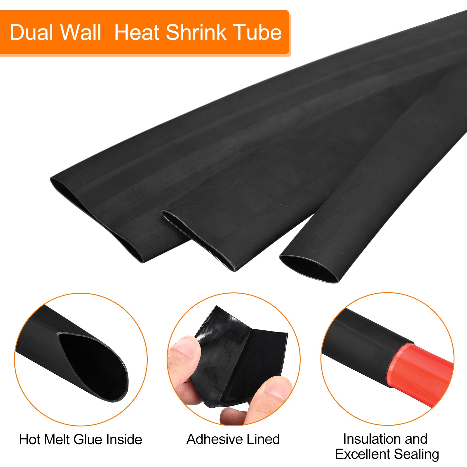 Heat Shrink Tubing 4:1 Ratio 5/8″ 15ft Adhesive Lined Dual Wall Black