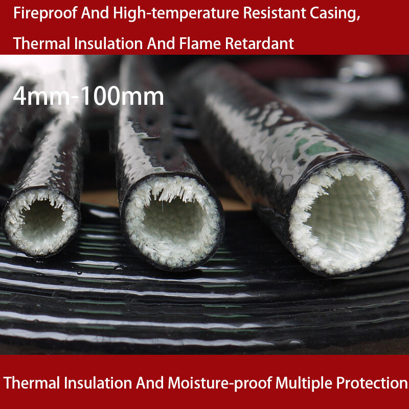 Silicone Fibreglass Fire Sleeving High Temp Insulating Hose Black 4mm~100mm