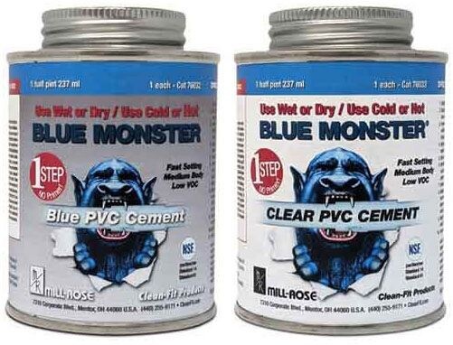 Blue Monster 76033, 1/2 Pint, Liquid, 1-Step, Medium Body, PVC Cement, 1 pc