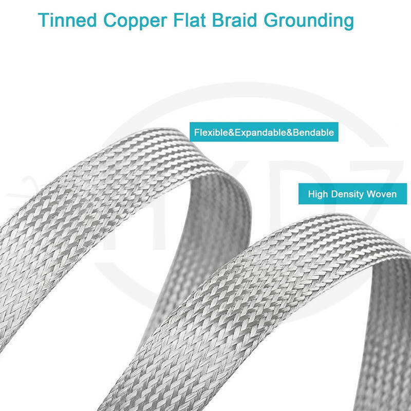 Flat Shield Braided Ground Strap Grounding Tinned Copper Braid Width 4mm – 70mm