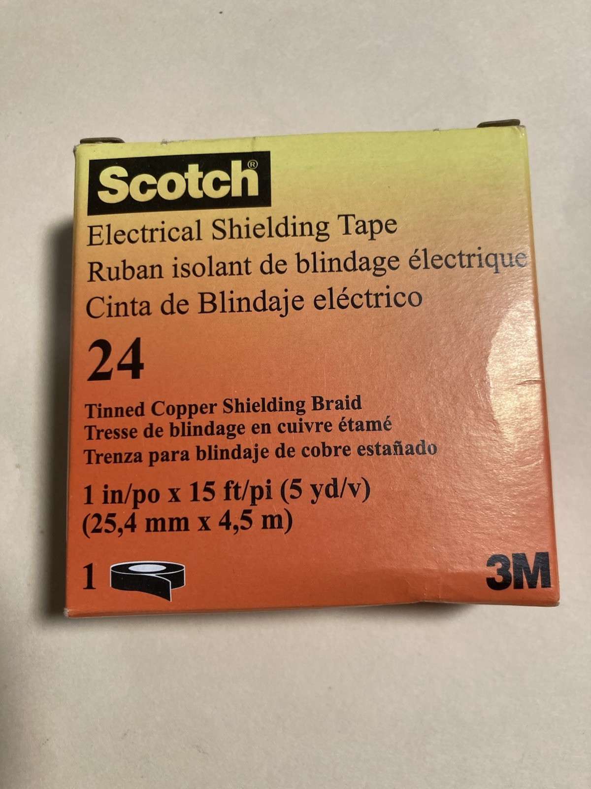3M Scotch 24 Electrical Shielding Tape 1 Inch, 15 Feet, Tinned Copper Wire Braid