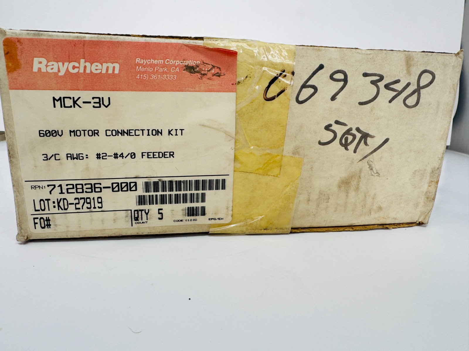 Raychem MCK-3V 600V Motor Connection Kit 3/C AWG: #2-#4/0 Feeder BOX Of 5