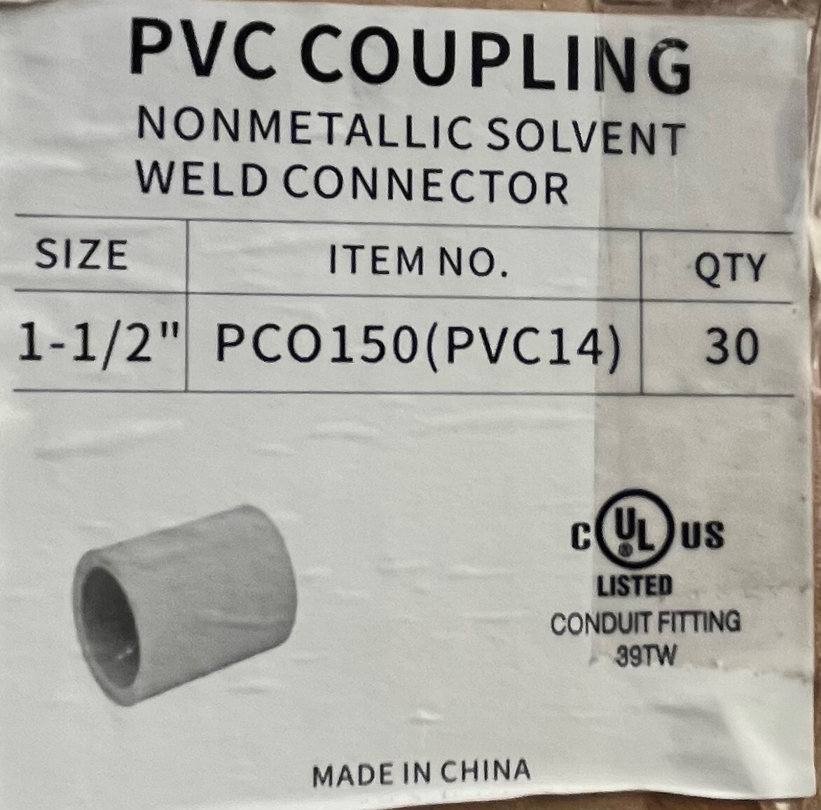 1-1/2″ PVC Standard Coupling for Sch 40 Rigid NM Conduit UL Listed 100 pc