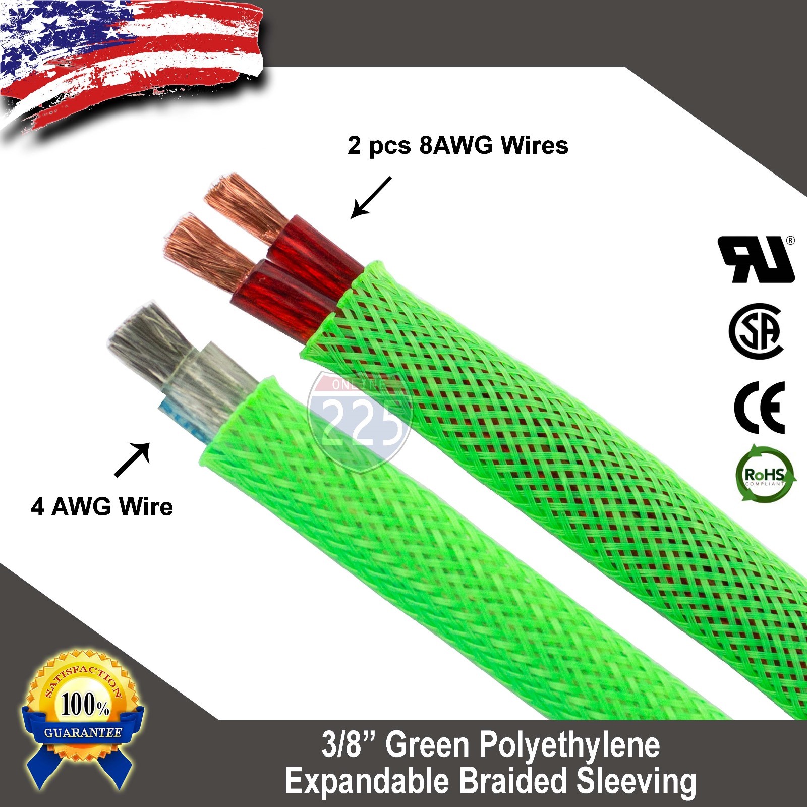 50 FT 3/8″ Green Expandable Wire Cable Sleeving Sheathing Braided Loom Tubing US