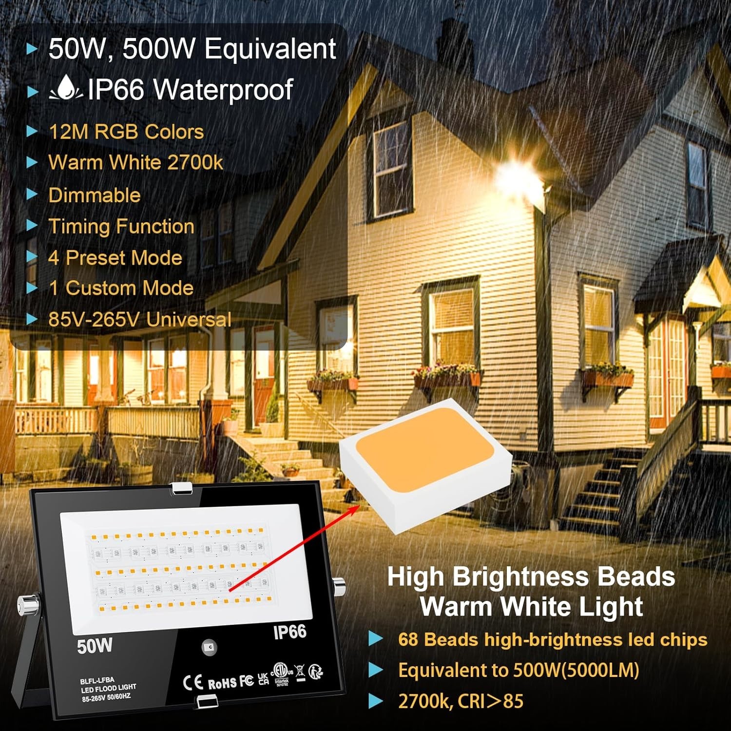 Iluminación de paisaje exterior con cambio de color equivalente a 500 W, NEW US