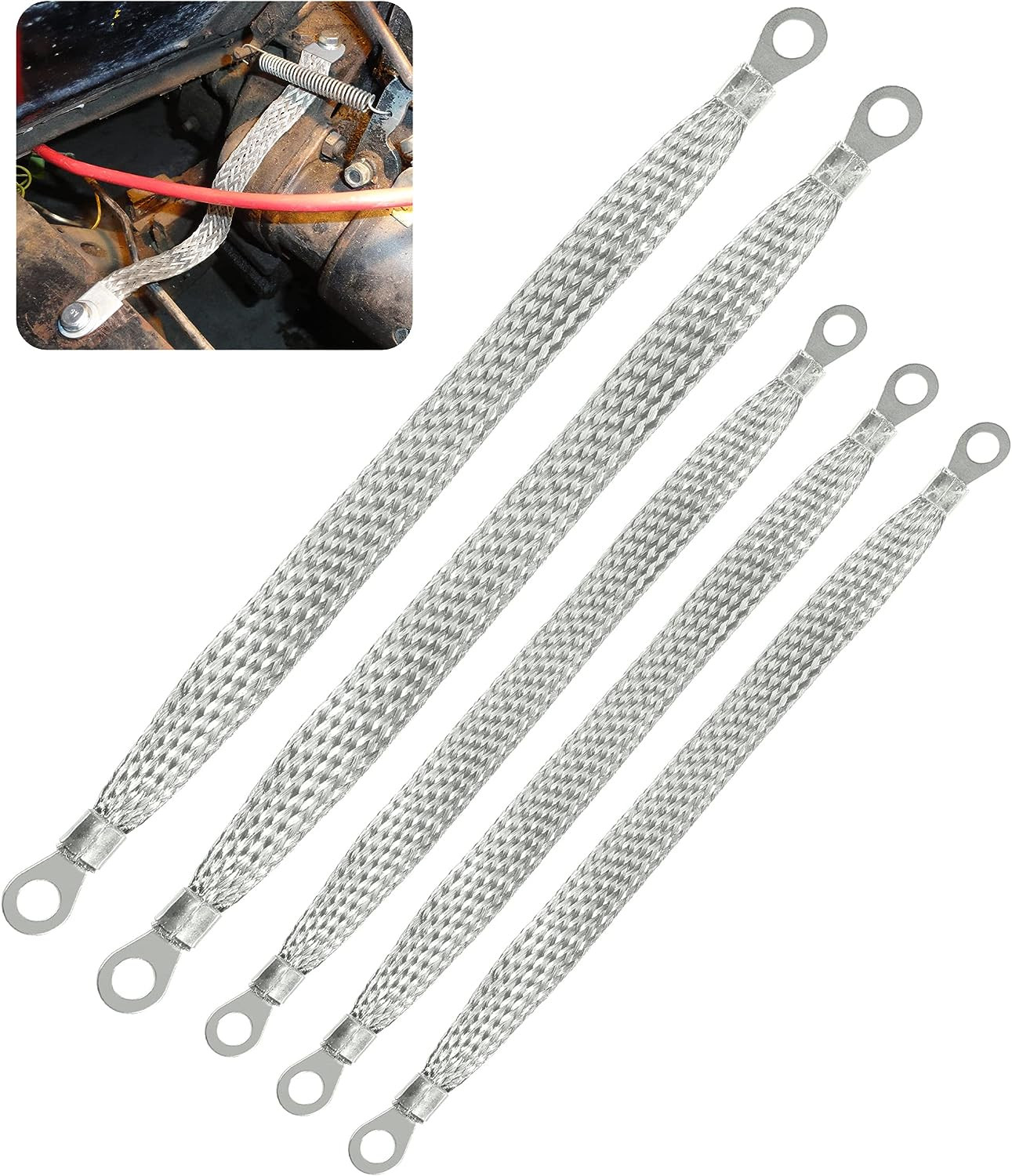 Automotive Ground Strap Kit – 3PCS 10″ & 2PCS 13″ Flat Braided Copper