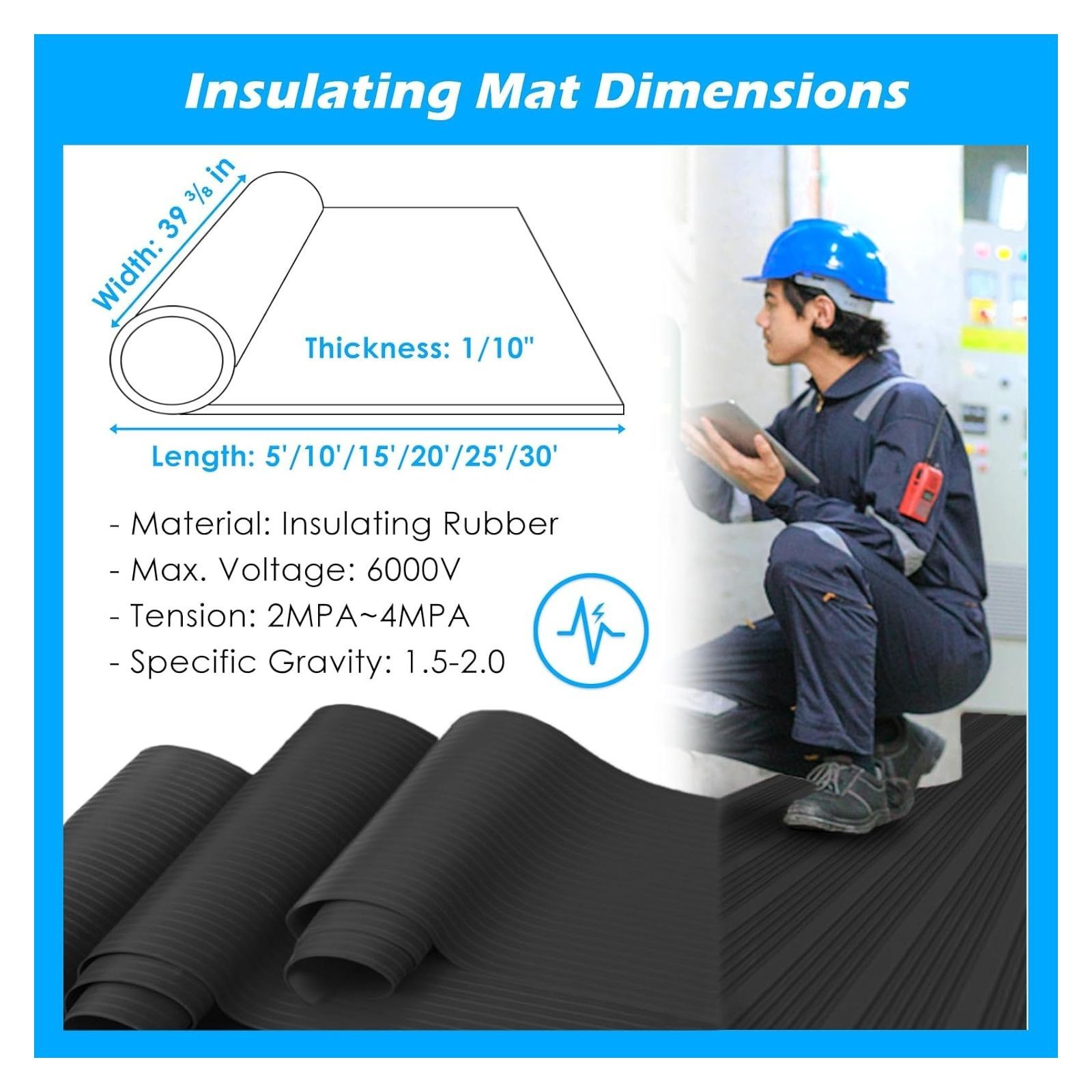 20 ft Electrical Safety Mat 6000V Insulated High-Voltage Rubber Floor Mat