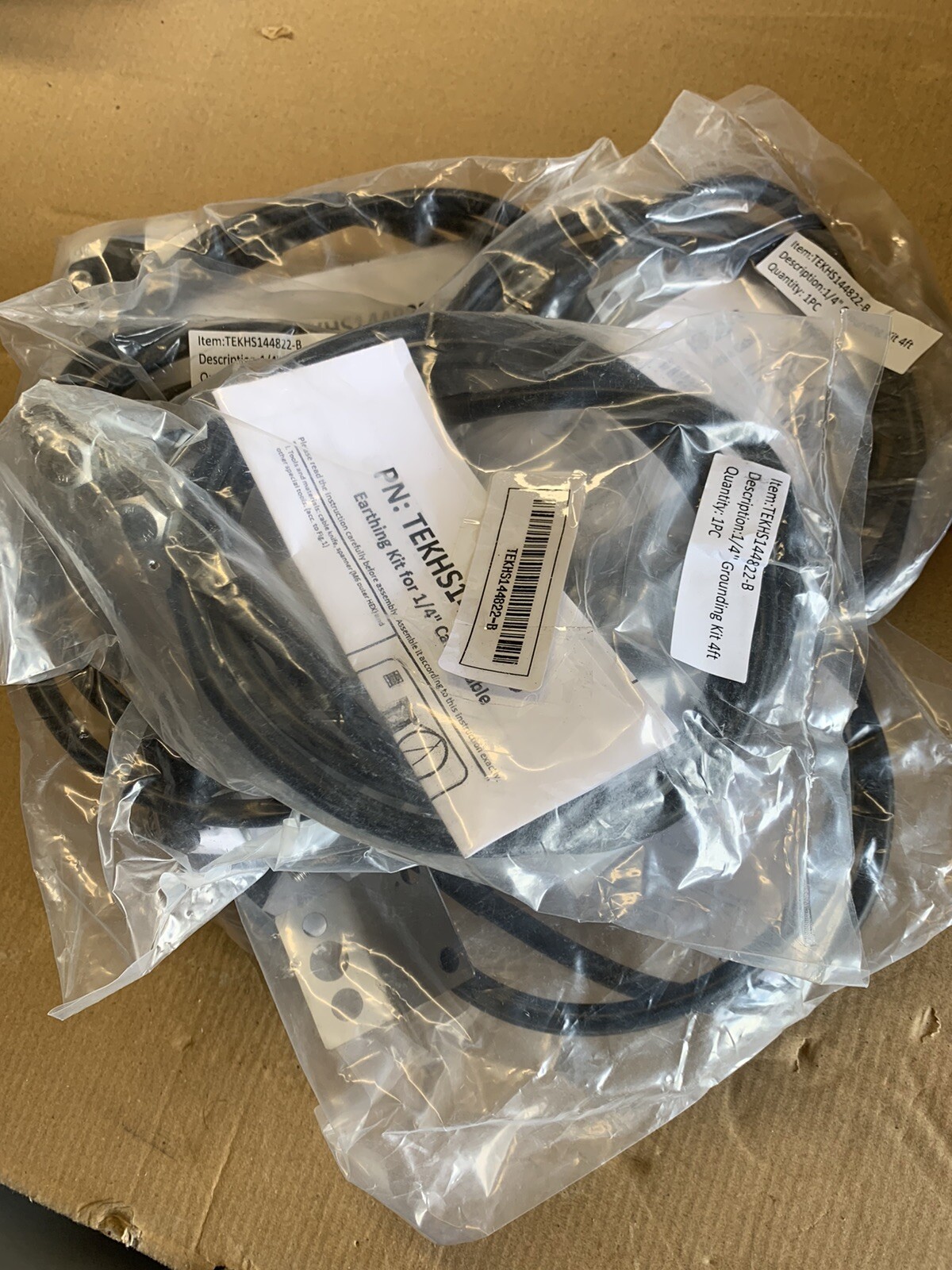 (5) New wire black cable 1/4”, grounding kit, model ekhs144822-b