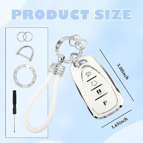 TPU Key Fob Cover with 4-Button Design and Keychain, Bling Car Accessories Prote