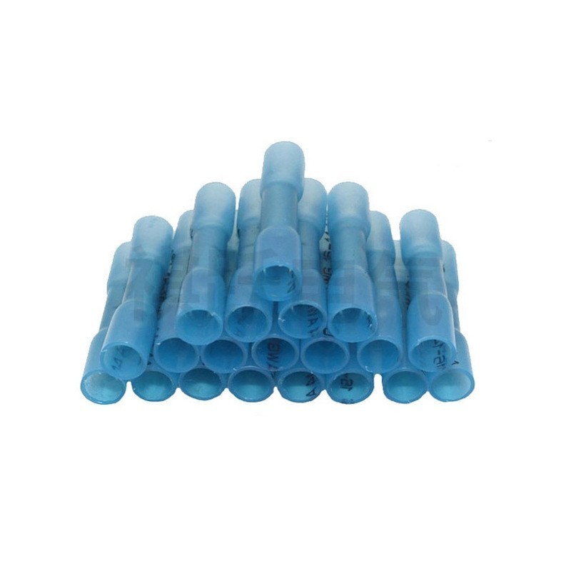200PC 16-14AWG Heat Shrink Butt Wire Splice Crimp Terminal Blue Connectors