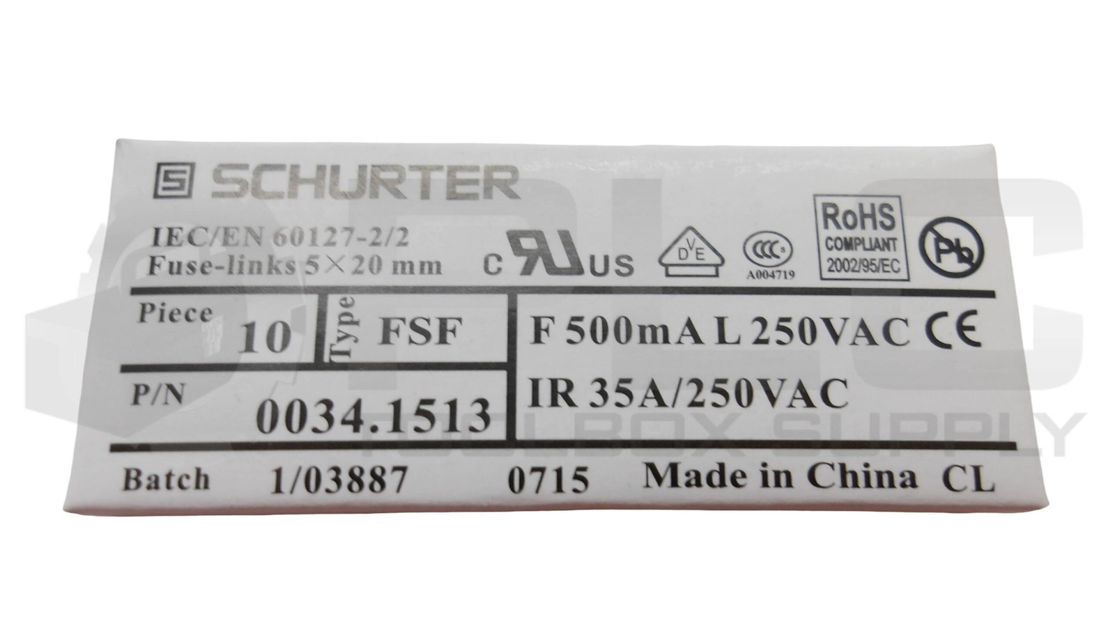 NEW LOT OF 20 SCHURTER 0034.1513 TIME DELAY FUSE F 500MA L 250VAC