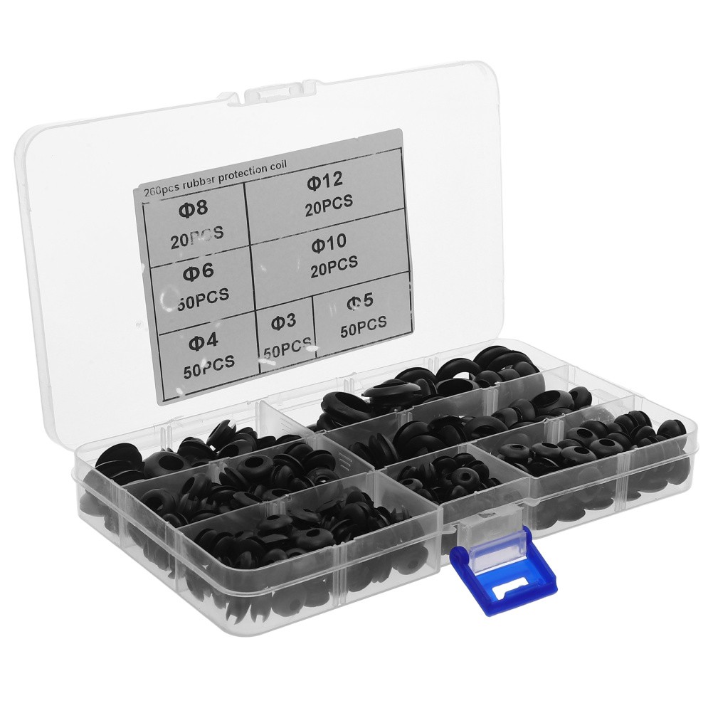 260 Pcs Black Rubber Wire Grommets Assortment Electrical Wiring Kit