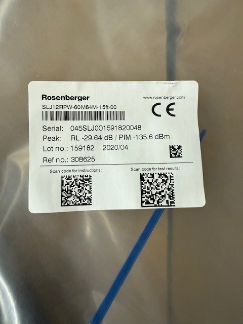 SLJ12RPW-60M64M-15FT-00 – Rosenberger 1/2″ Superflex Coax Cable w/ Boots 15ft
