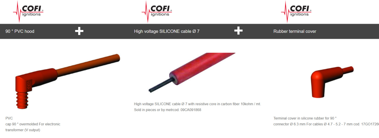 COFI Ignitions High Volt 39.5″ 7mm SILICONE Cable Carbon Fiber Core 90°Cap/Cover