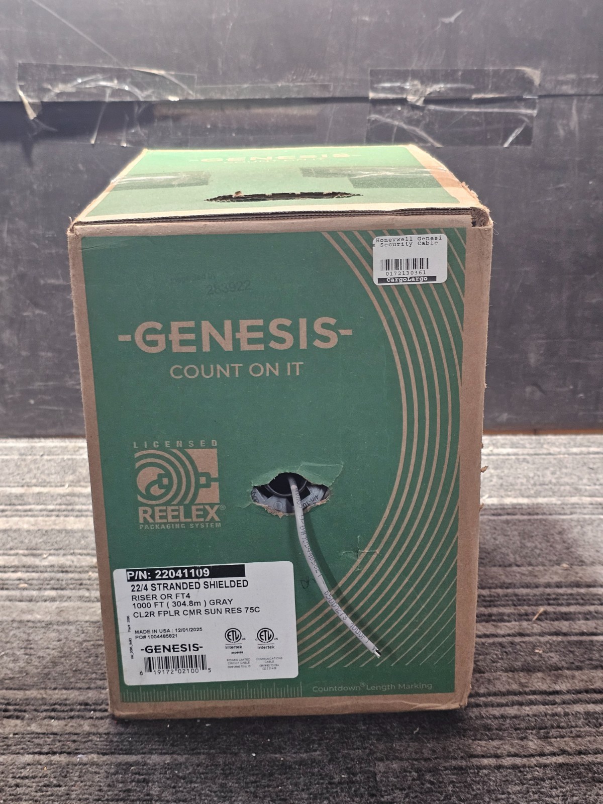 Genesis 22041109 1000′ 22/4 Stranded Shielded Riser Cable, CL3R, FPLR, CMR, FT4
