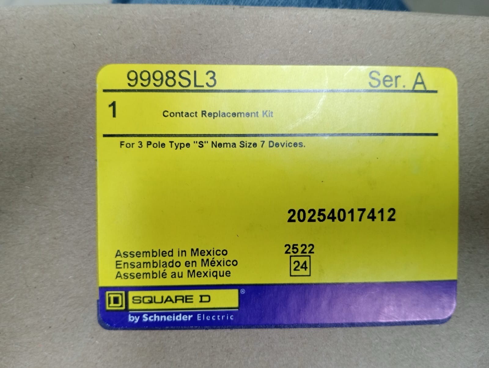 9998SL3 Square D 3-Pole Contactor Replacement Contact Kit NEW