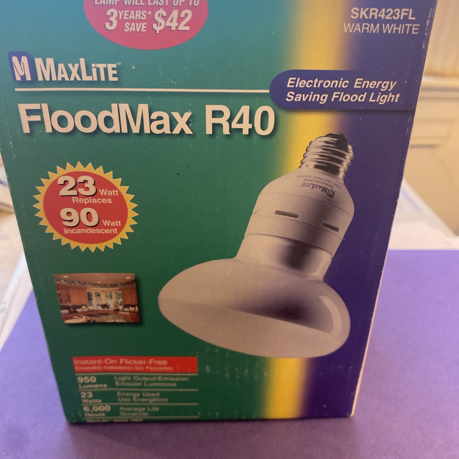 MAXLITE SKR423FLWW 23 Watts R40 950 Lumens 6000 Hours Energy Saving Flood New