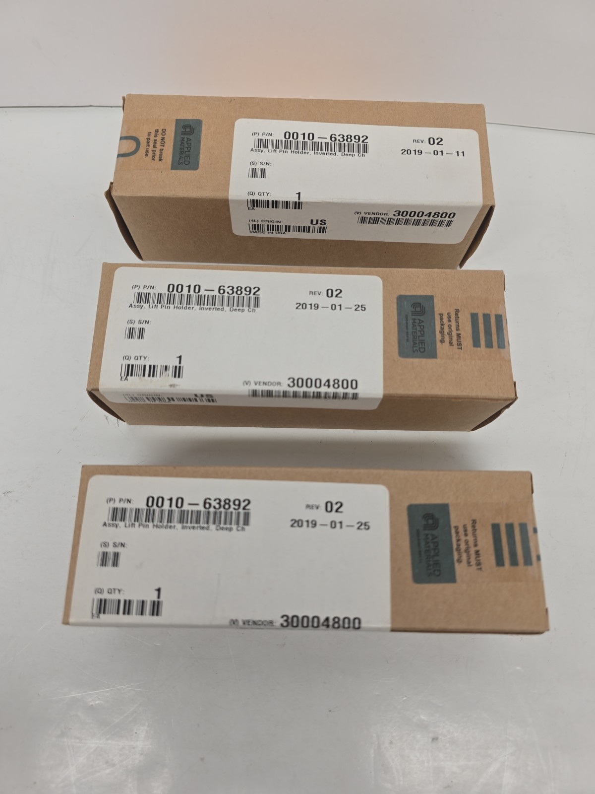 (3x) Applied Materials AMAT 0010-63892, Assy, Lift Pin Holder, Inverted