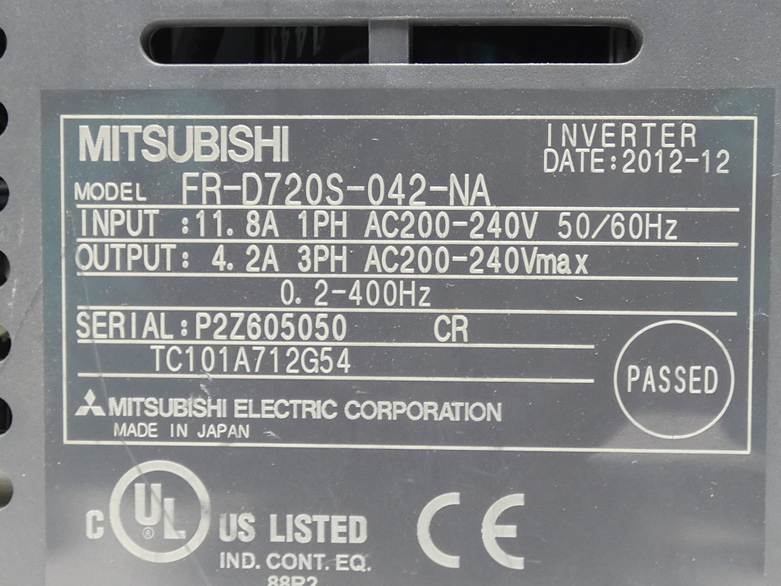 Mitsubishi FR-D720S-042-NA Drive Inverter 4.2A 200-240V 3PH D700
