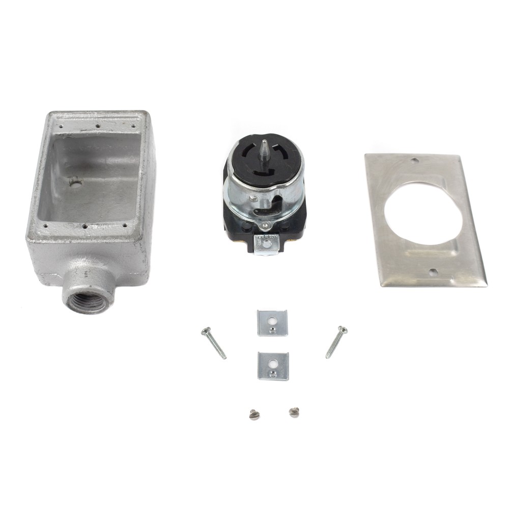 Crouse-Hinds 1/2″ FS1 Cast Iron Outlet Box w/ Hubbell 3P4W 50A 250V Receptacle