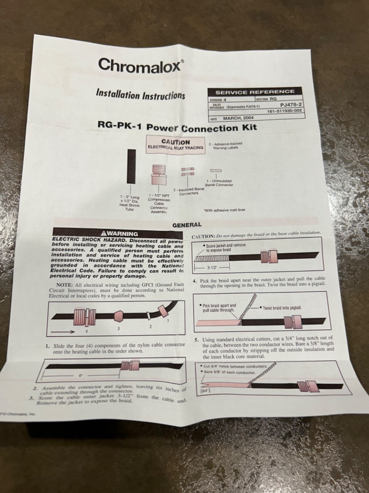 Chromalox RG-PK-1 386564 Thermwire power connection kit