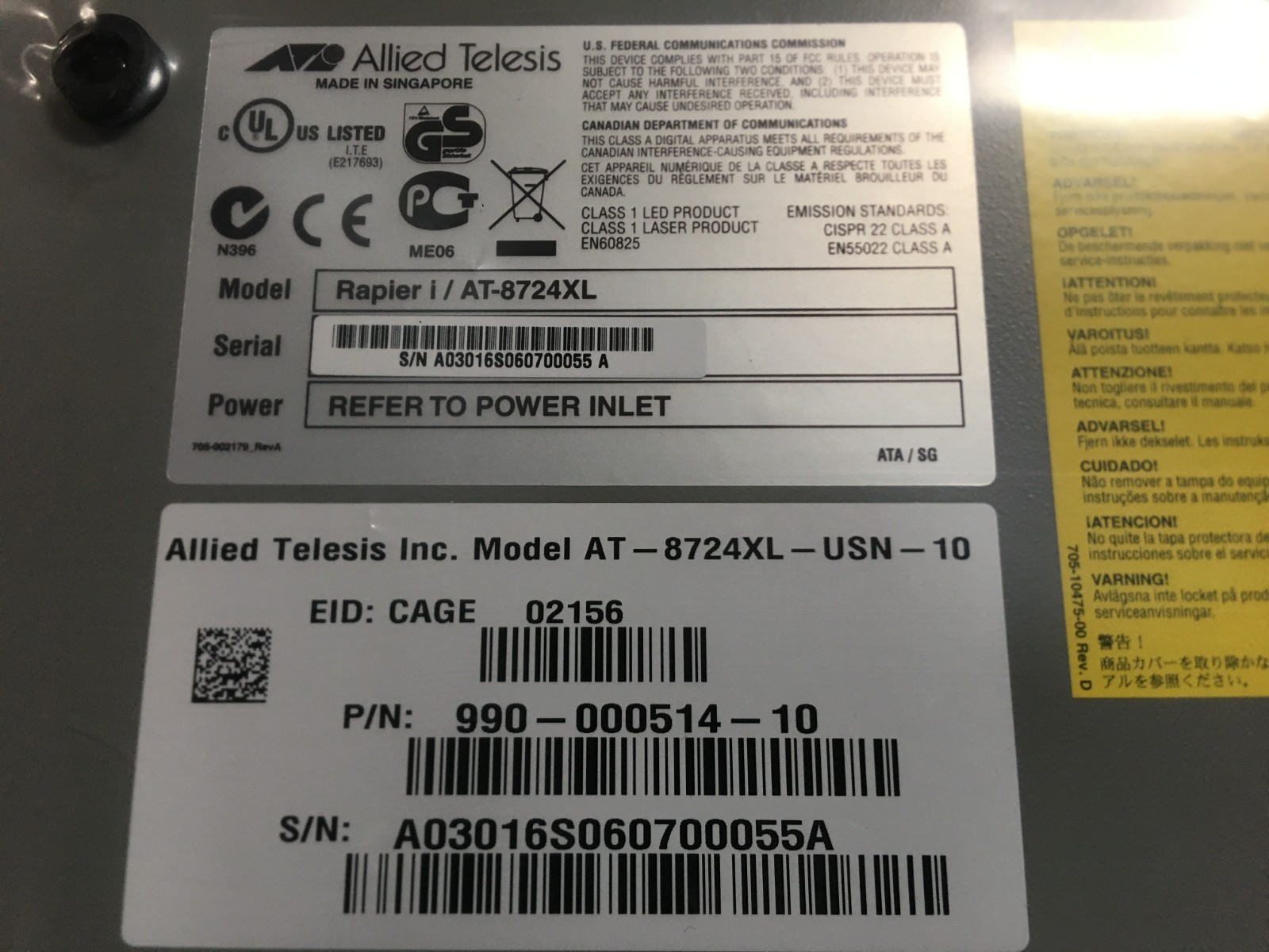 Allied Telesyn AT-8724XL USN-10 Advanced Fast Ethernet Switch, 186214