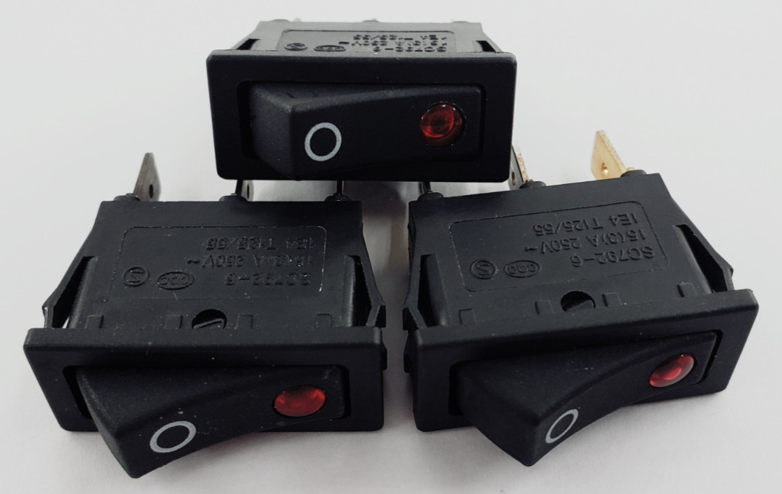 3PCS BAOKEZHEN SC792-6 15A 125/250VAC 3Pins 2 Positions Rocker Switch & Red Lamp