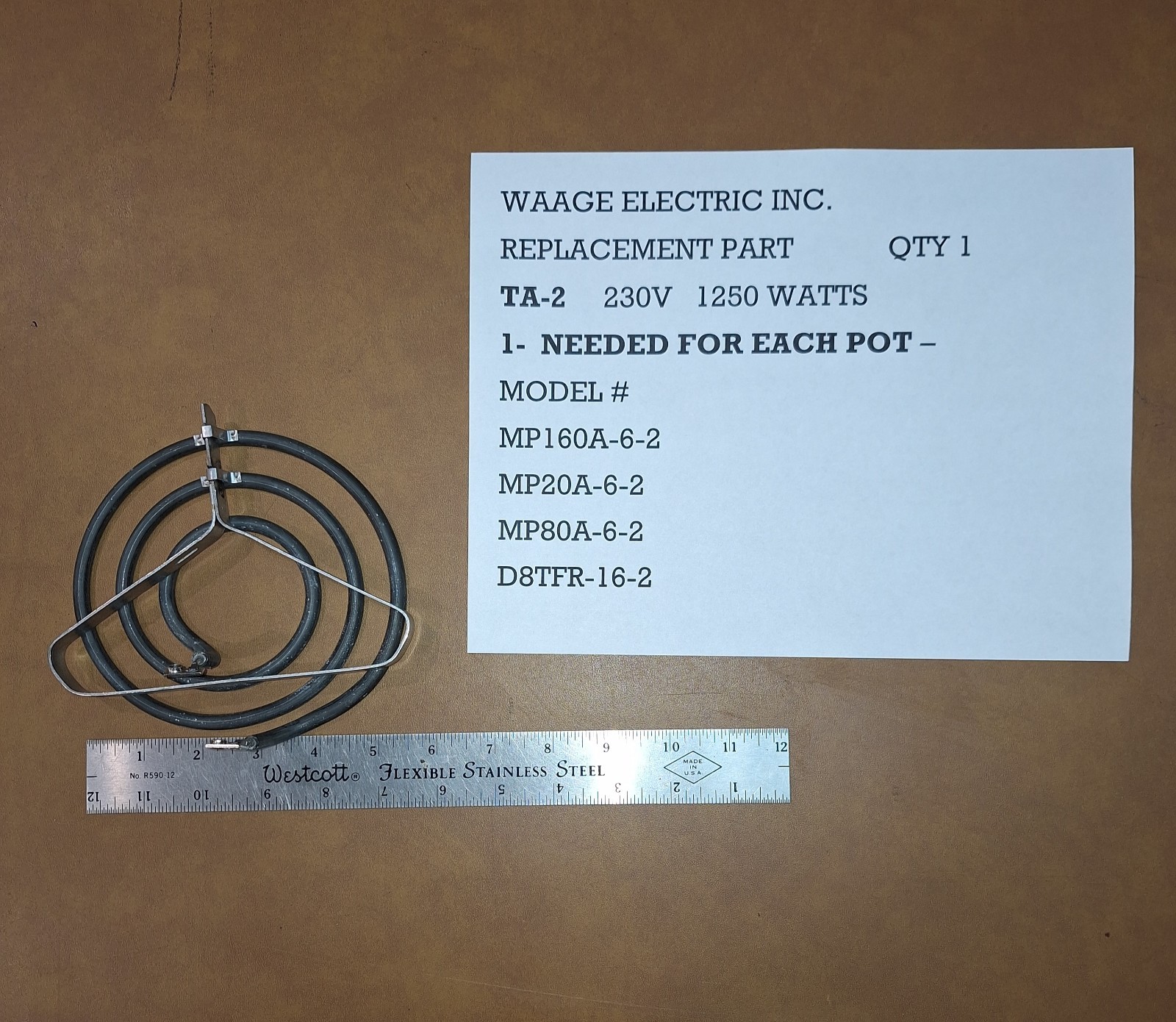 TA-2 230V 1250W ROUND BOTTOM Replacement Heating element Waage Electric POTS NEW