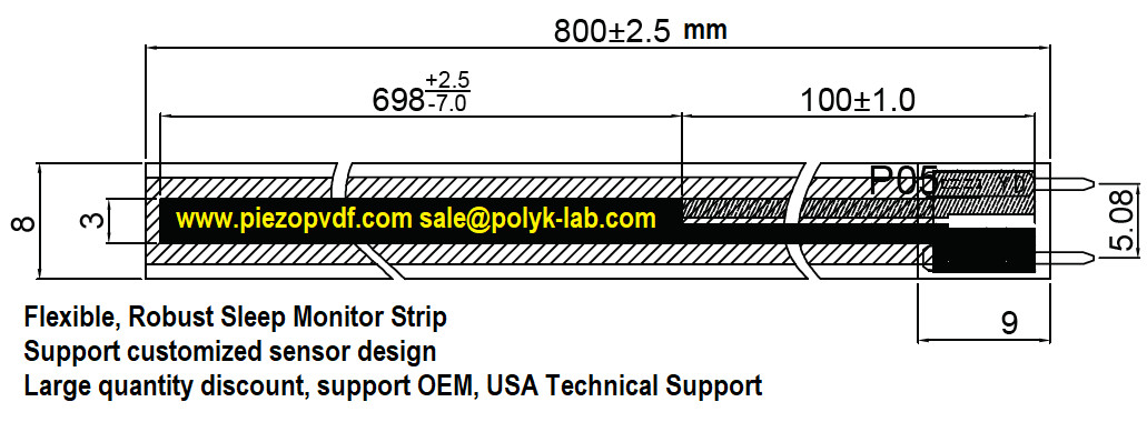 USA Sleep Monitor Tracking Strip Biometric Sensor Piezo PVDF 800 mm x 8 mm OEM