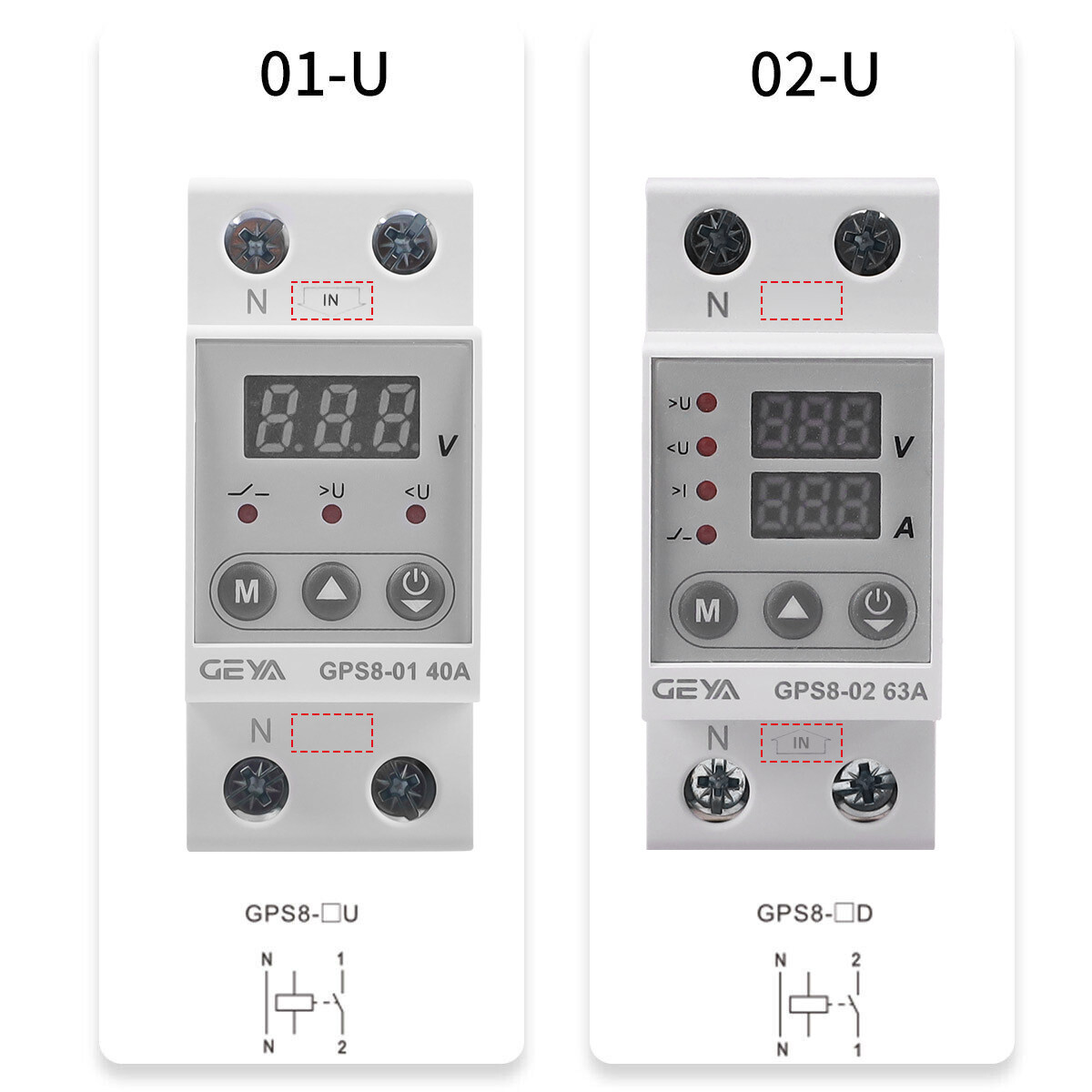GEYA Over Current Protector Over&Under voltage Protective Device 40A 63A 220V