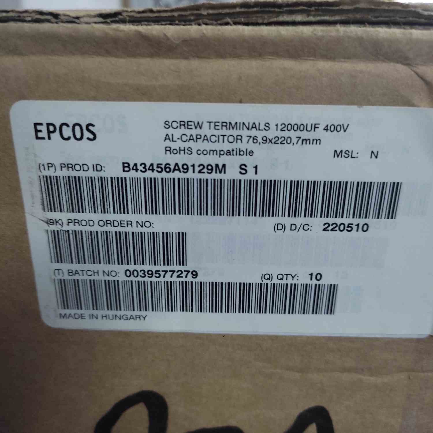 B43456A9129M 12.000MF 400V 76X220MM EPCOS CAPACITOR