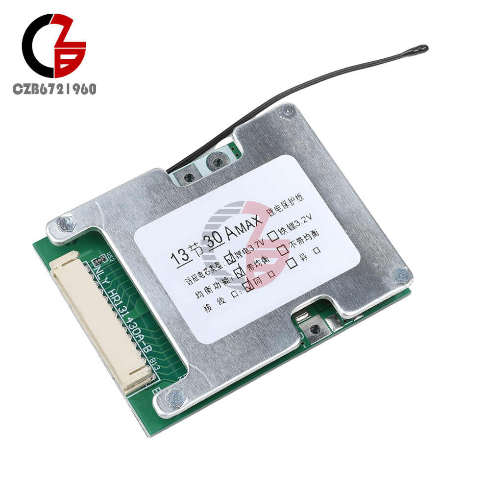 13S 48V 30A 18650 Li-ion Battery Protection Board BMS w/ Equalization for E-bike