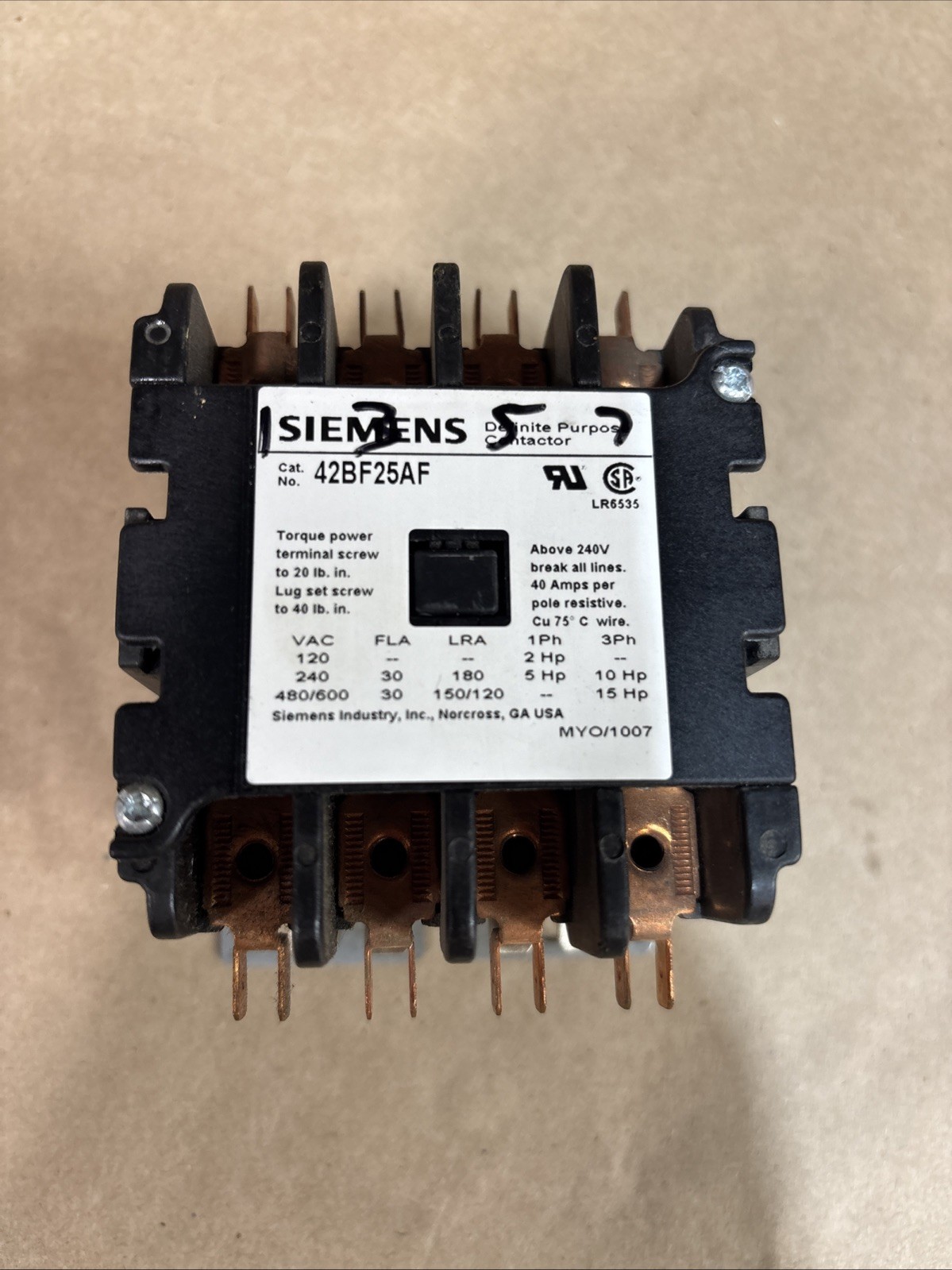 42BF25AF Siemens Definite Purpose Contactor