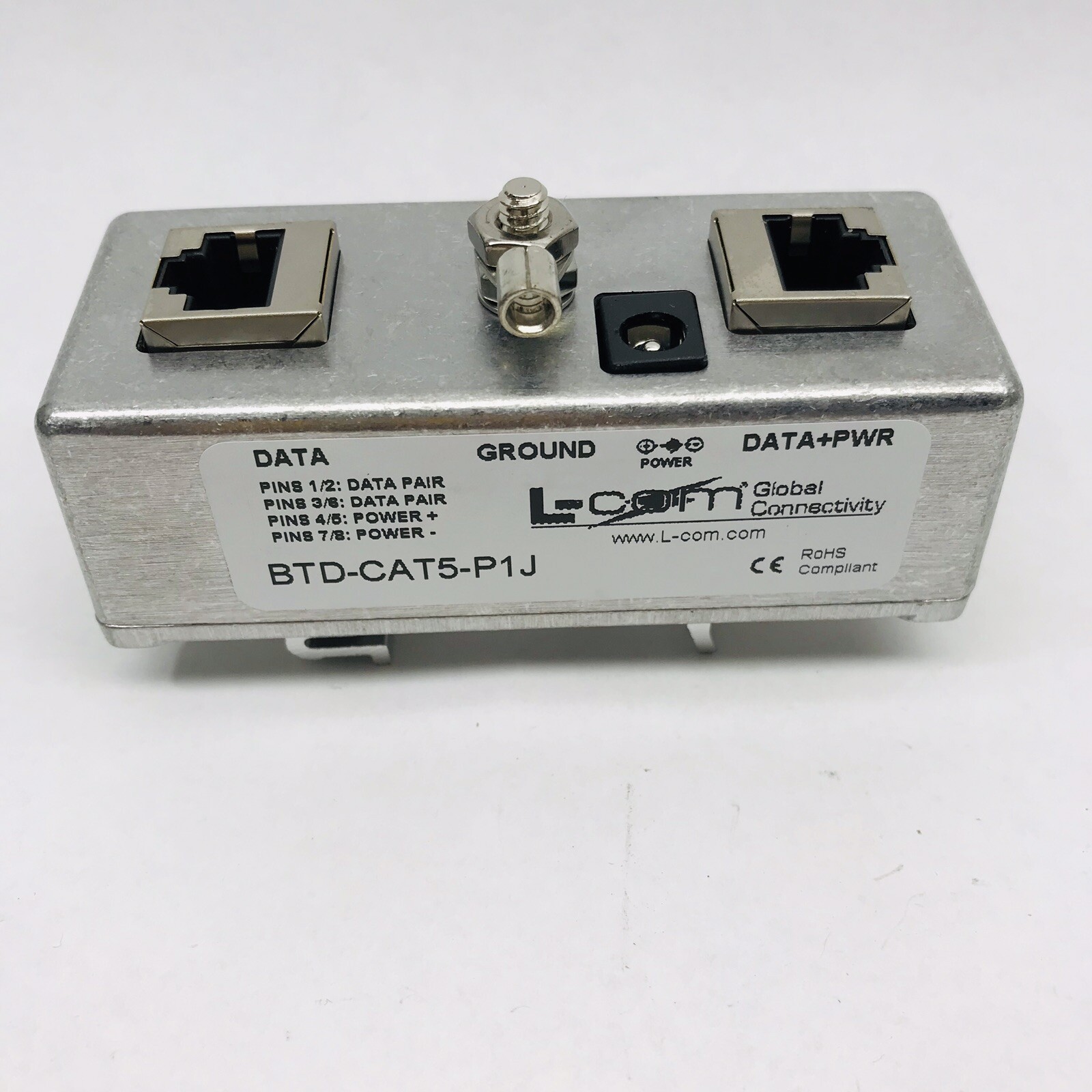 L-COM #BTD-CAT5-P1J SINGLE PORT DIN MNT:CAT5 PASSIVE POE