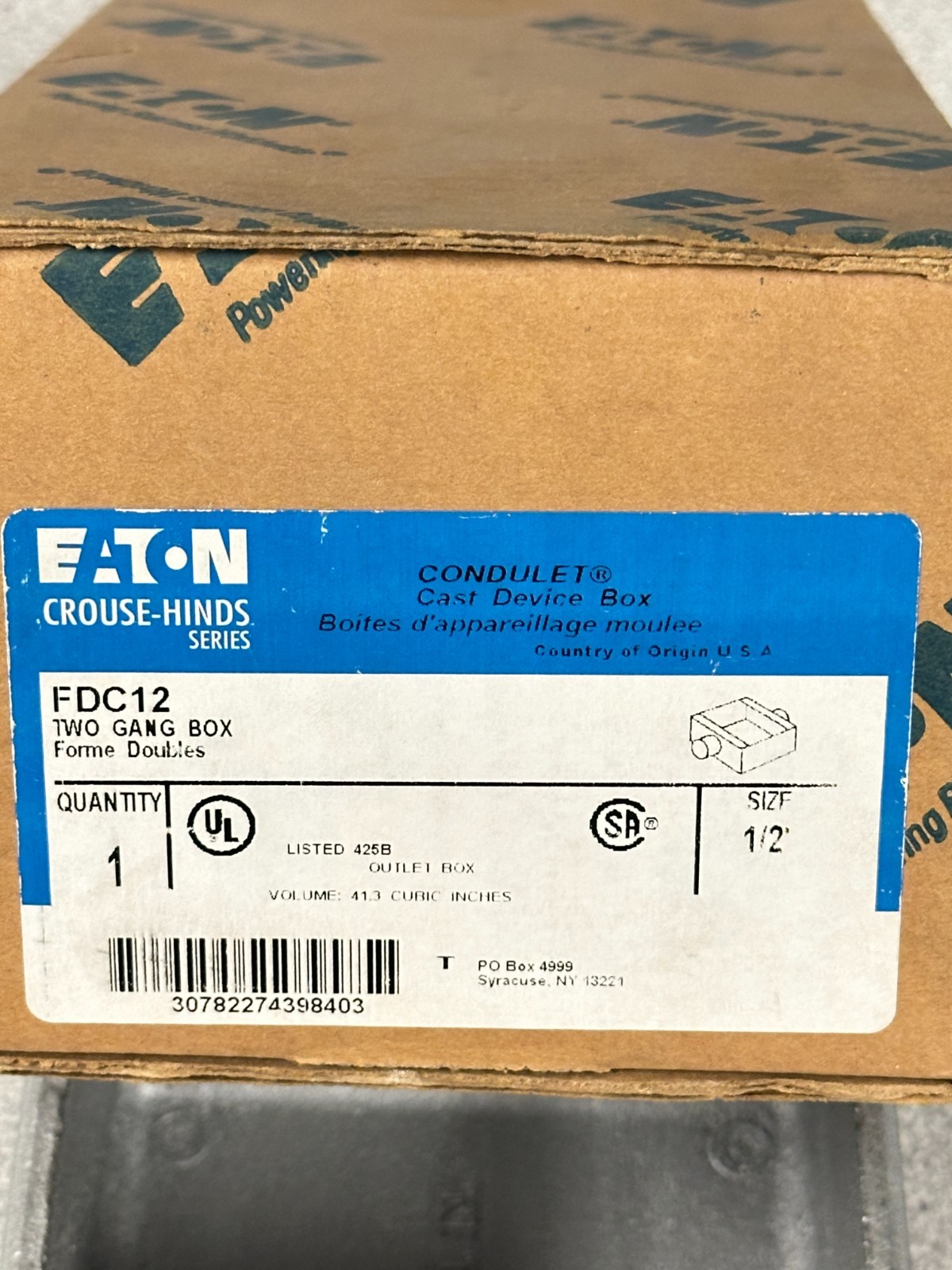 NEW Eaton Crouse Hinds FDC12 2-Gang 2 3/4″ Hub Iron Alloy Deep Device Box